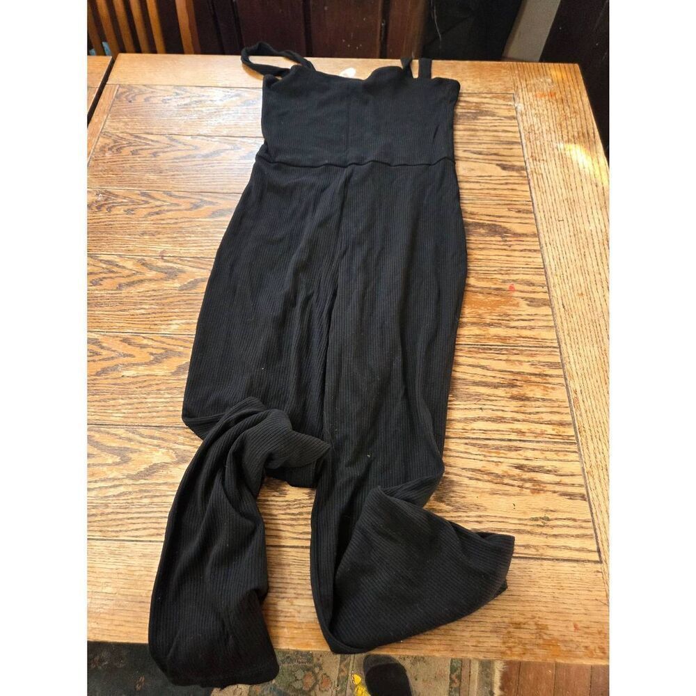 Reformation Essie Black Ribbed Flare Jumpsuit Sz XL